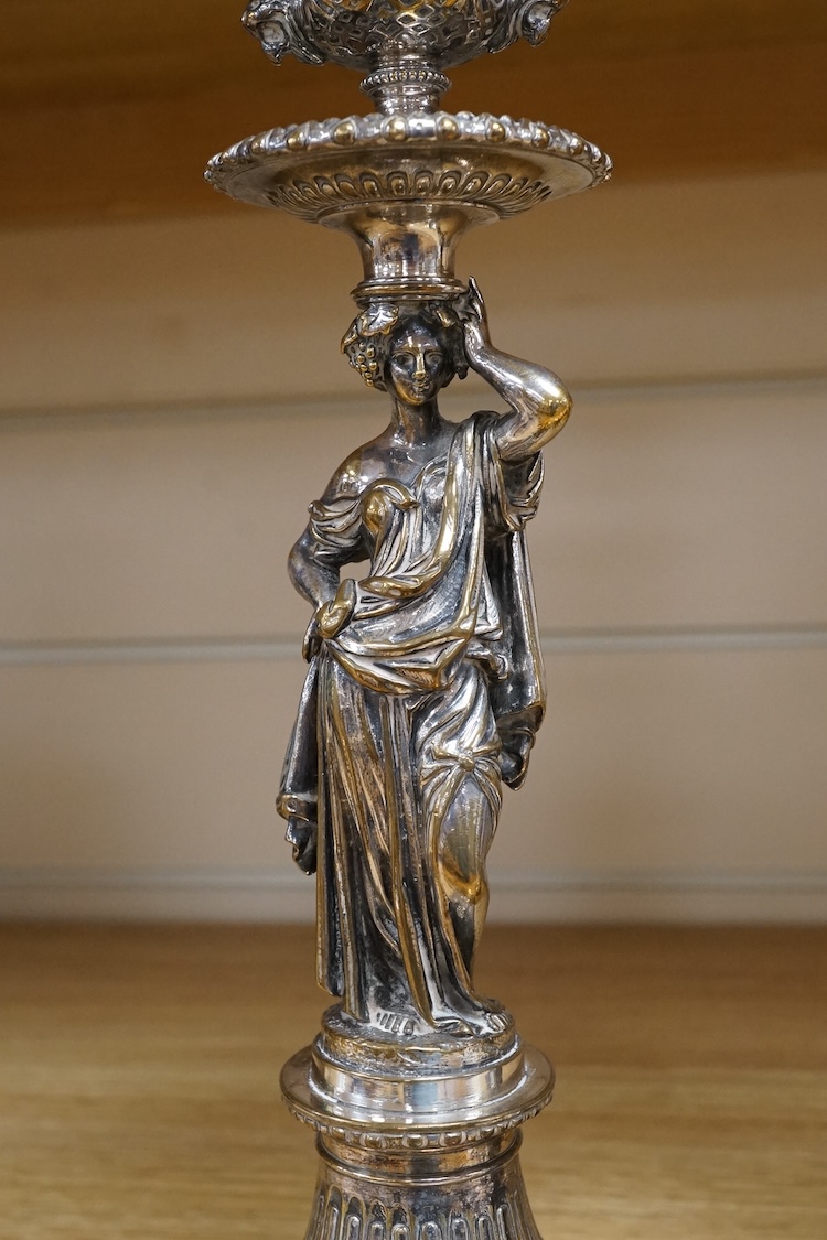 A pair of Elkington electro-plated bronze figural candlesticks c.1860, numbered 369, 29cm high